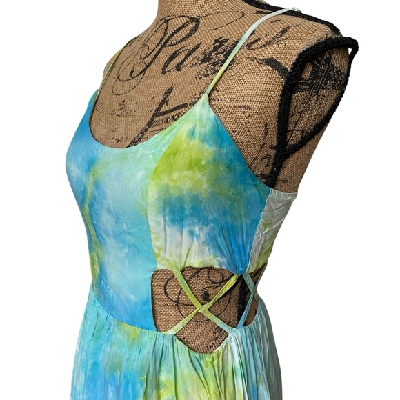 Cotton Candy Tie Dye Blue Green Cut Out Summer Mini Dress Size Medium - Picture 4 of 16